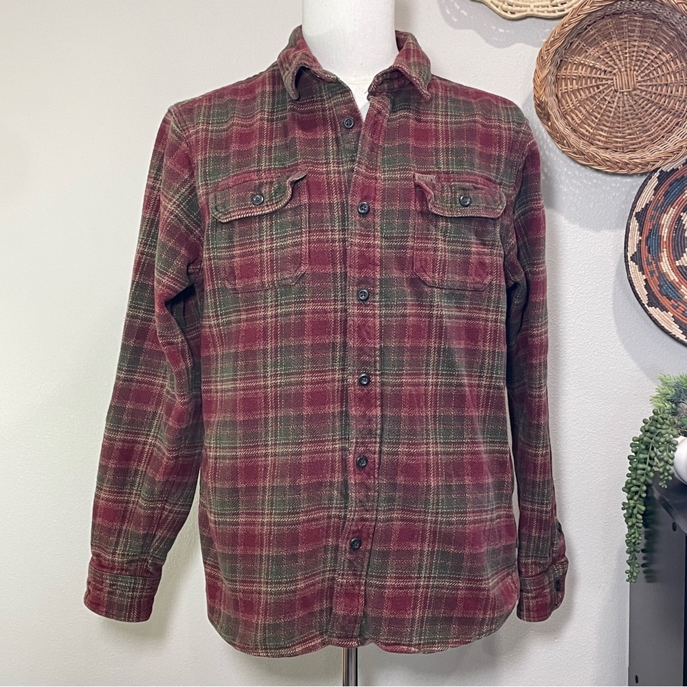 ORVIS Flannel Classic Collection Shirt Men's Large Red Brown Plaid Heavyweight